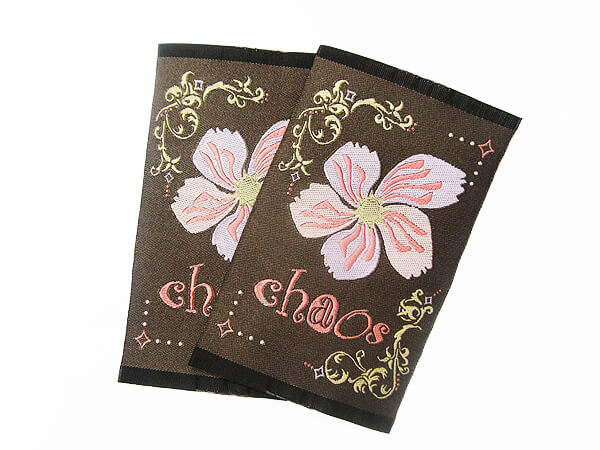 Damask Woven Labels with Floral Print and "Chaos" Statement